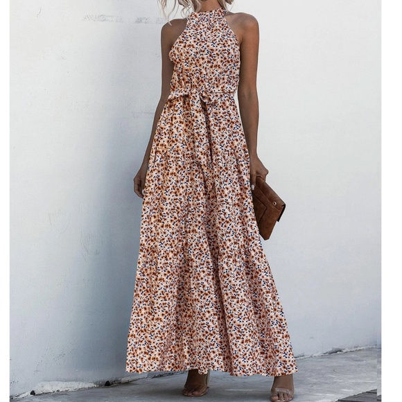 Boho Leopard Print High Waisted Halter Maxi Dress - Picture 6 of 7